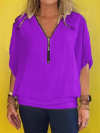 Women Chiffon Half-zip Short-sleeved Casual Shirt & Top