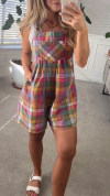 Women's Double Pocket Colorful Plaid Casual Overalls