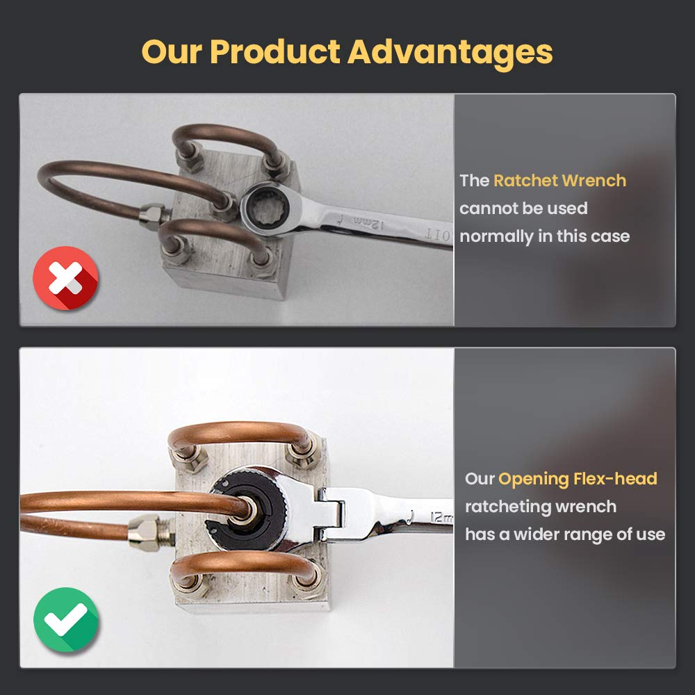 Ratcheting Wrench Set with Open Flex-head