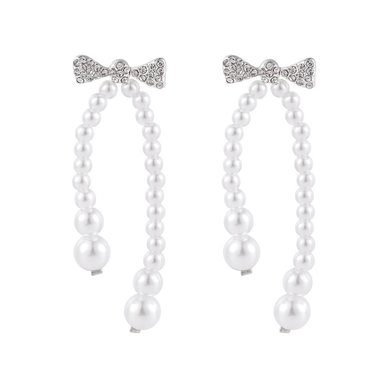 Fashion Cute Pearl Bowknot Earrings for Women Crystal Stud Earrings Party Jewelry Pendientes