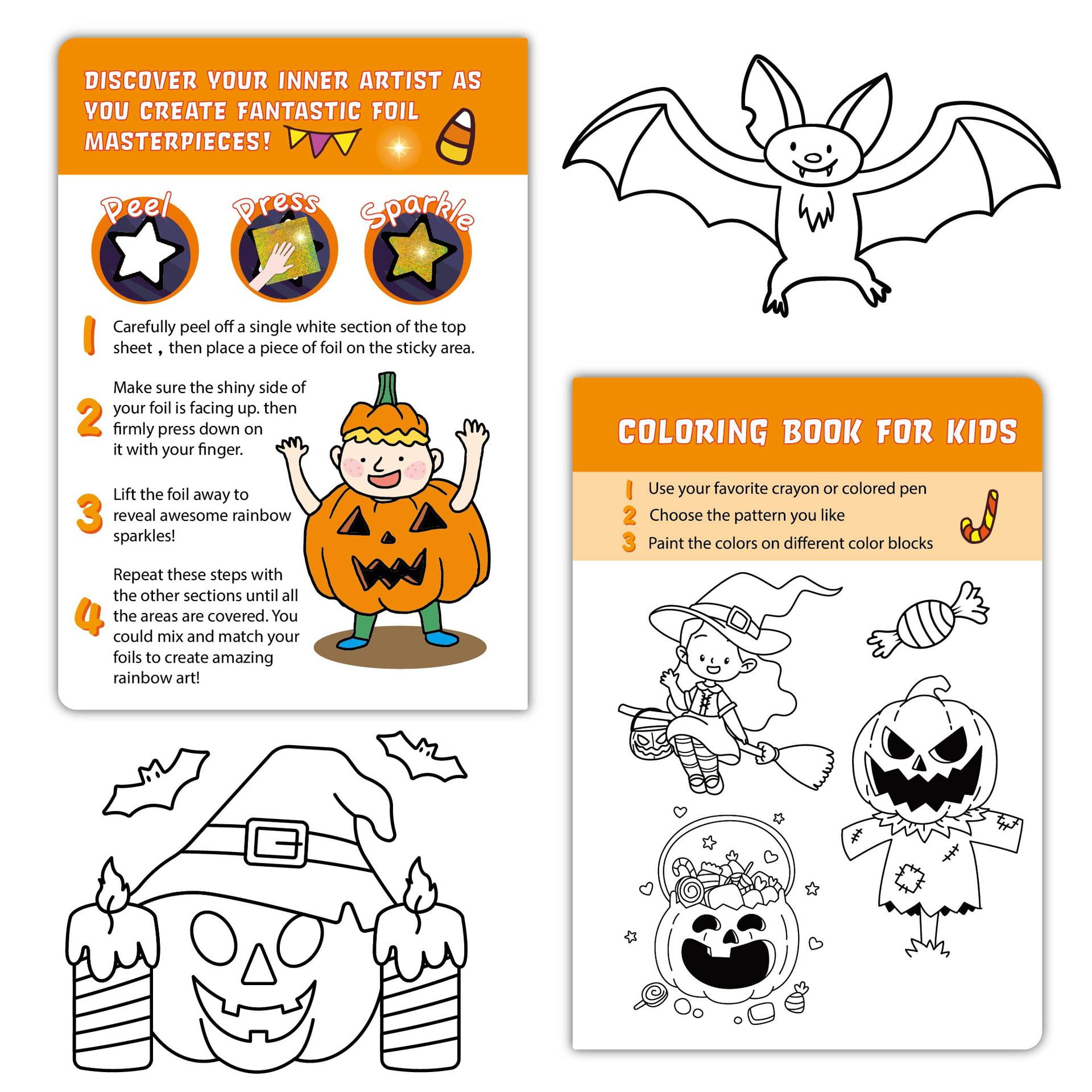 Halloween Arts Foil Fun Craft Colouring Books with Painting Tools