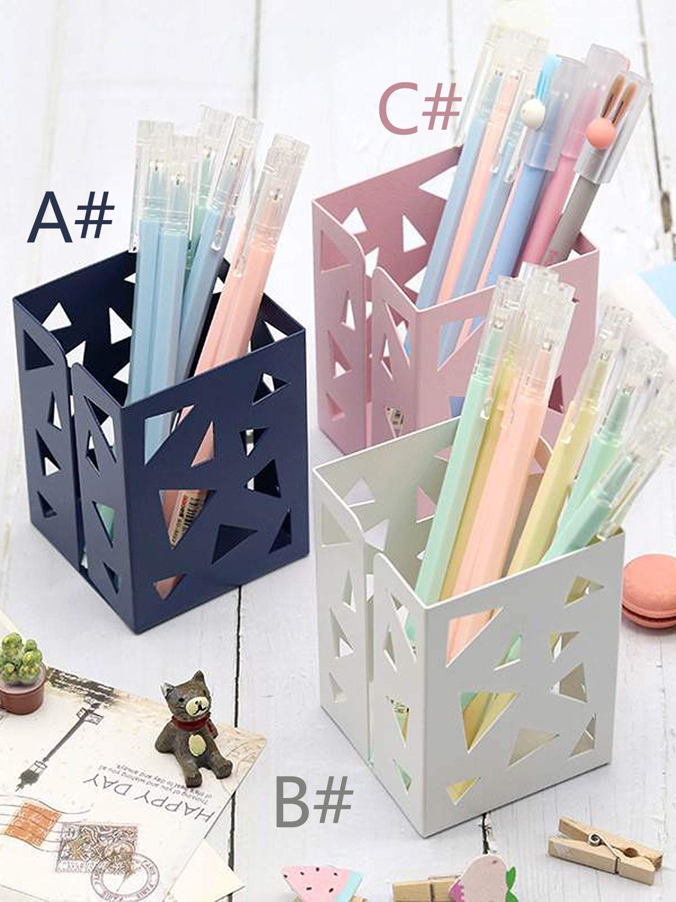 Triangle Hollow Metal Pencil Holder 1pc