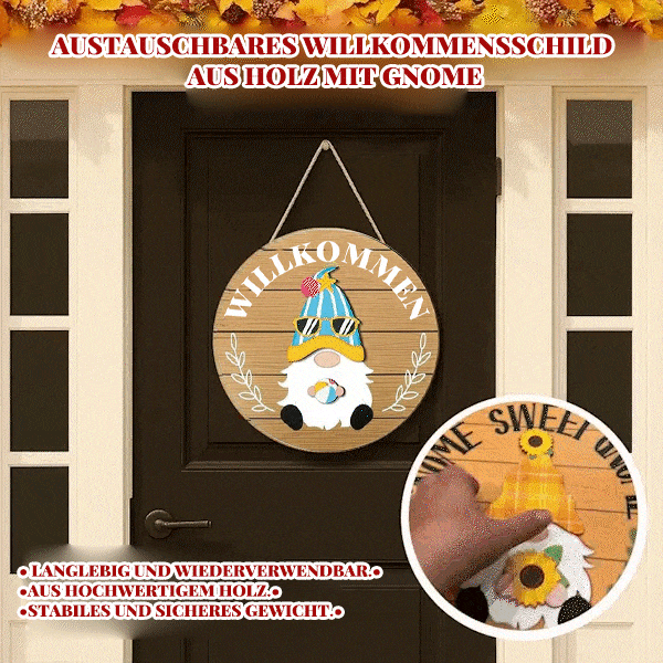 🔥LETZTER TAG 50% RABATT🎄Austauschbares Holz-Willkommensschild mit Wichtel🎈