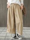 Odessa Vintage Loose Belted Ruffle Cotton Wide Leg Pants with Turnover Hems