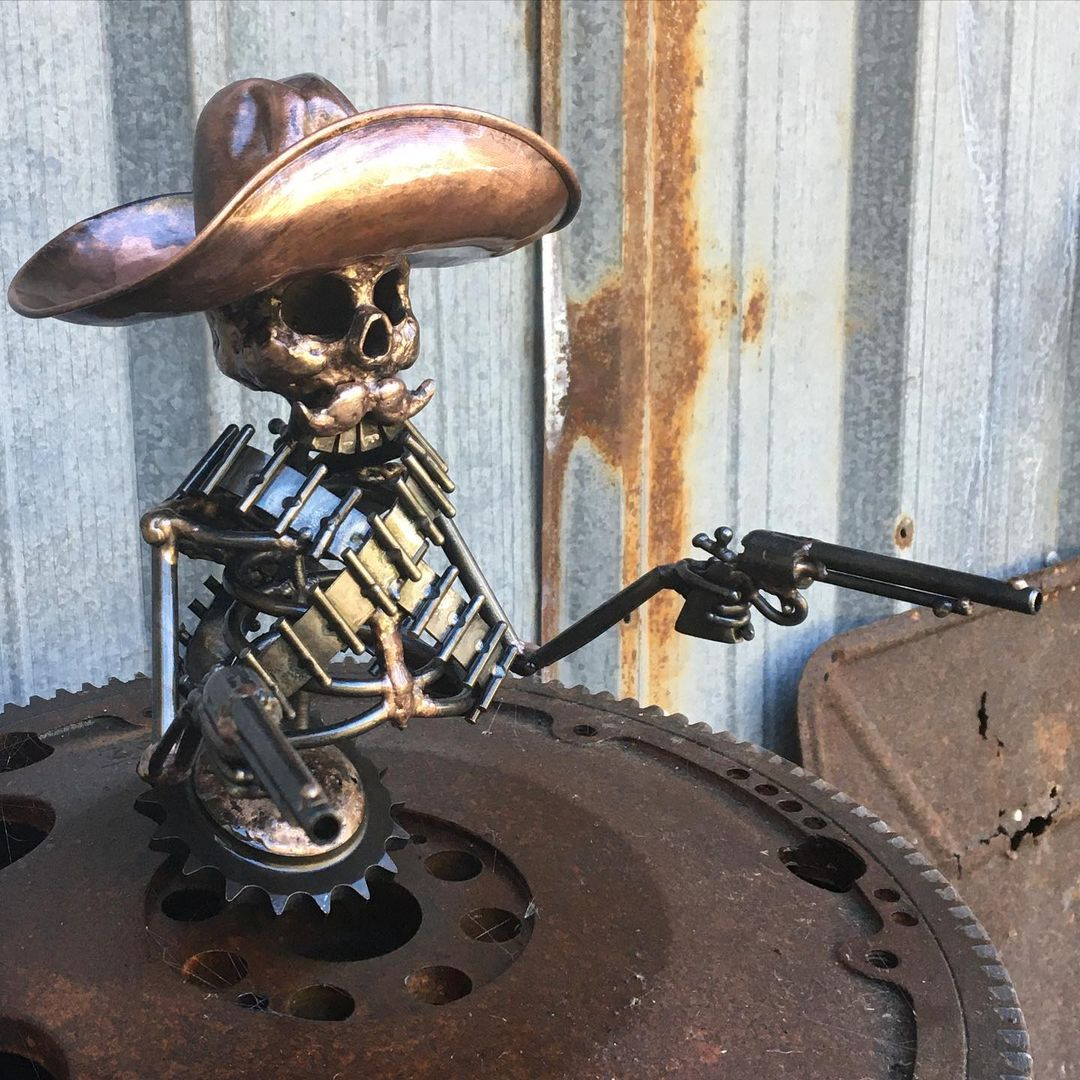 Cowboy Skull Gunslinger Hood Ornament Sculpture