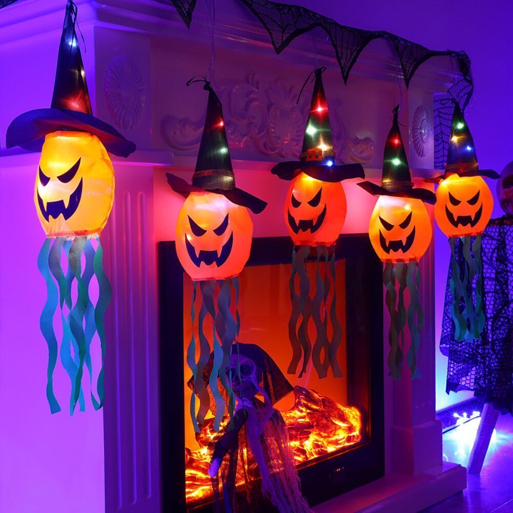5PCS Halloween Hanging Lighted Glowing Witch Hat
