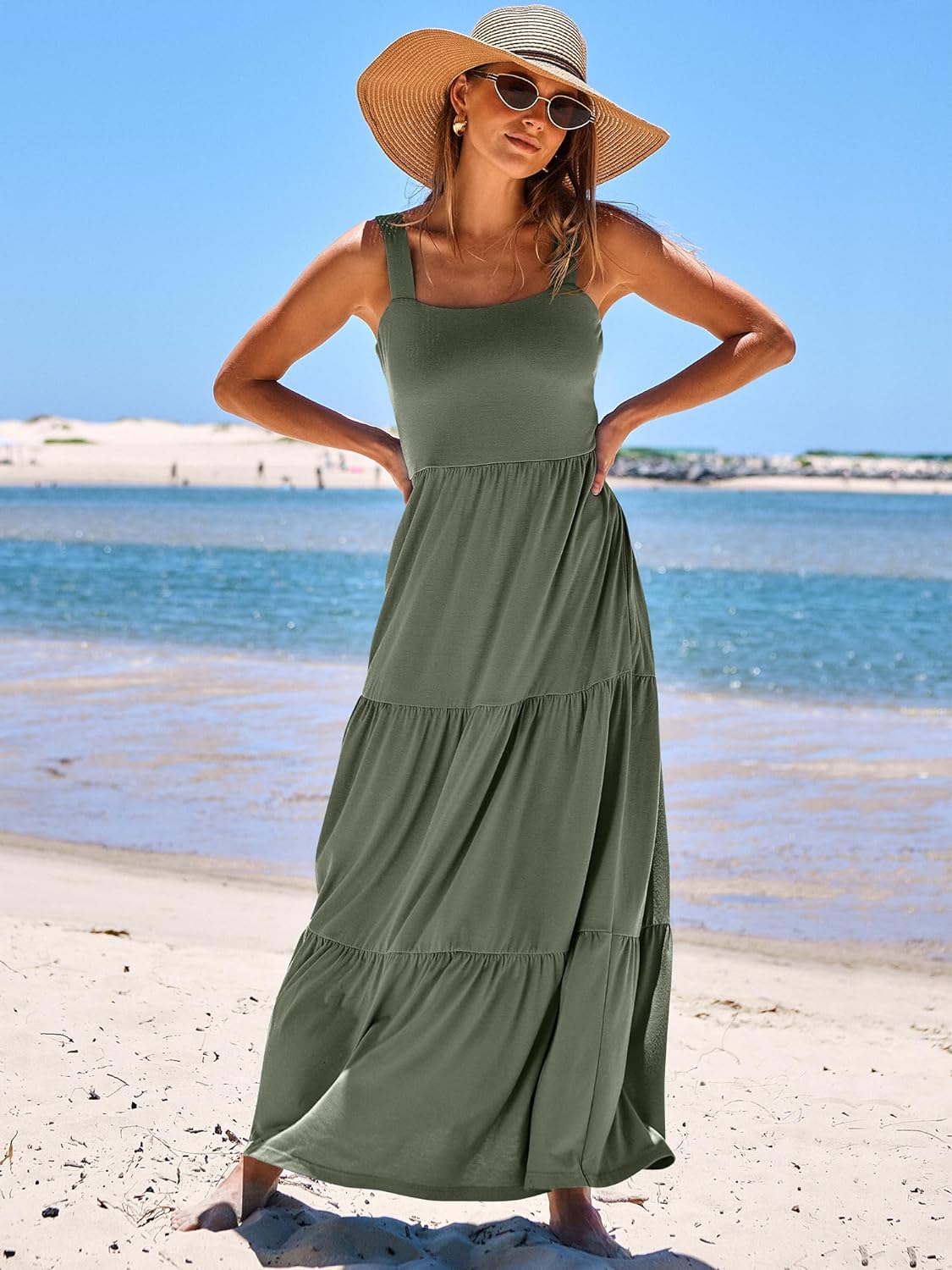 ANRABESS Women Dresses 2024 Summer Sleeveless Maxi Dress Casual Spaghetti Strap Tiered Flowy Beach Long Sun Dress