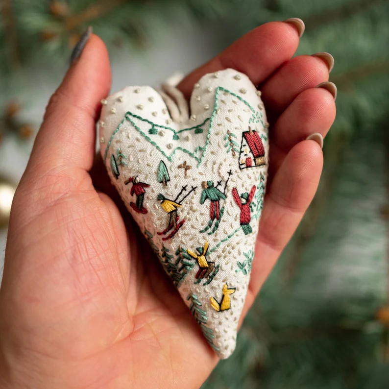 Heart Shaped Hand Embroidered Christmas Kit