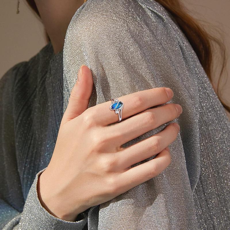 Exquisite 925 Sterling Silver Mood Rings Moonstone for Women