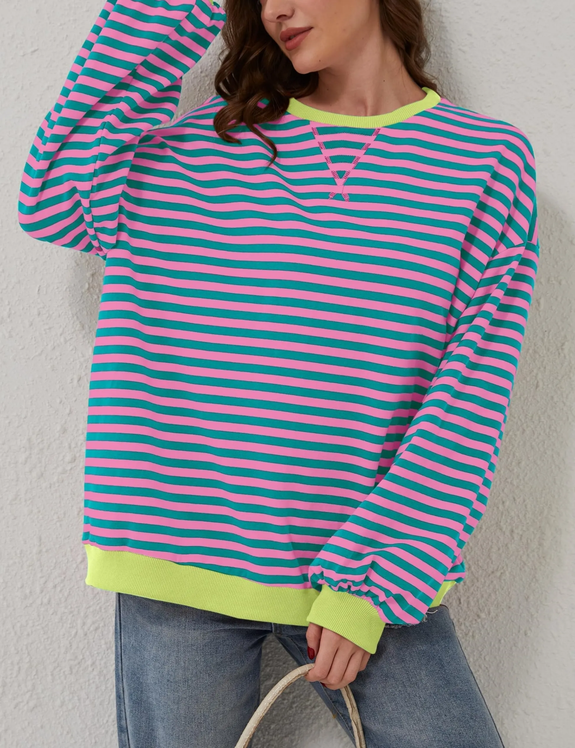 🔥 Women Oversized Striped Color Block Long Sleeve -Buy 2 Free Shipping