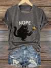 V-Neck Retro No Kings In America Cat Crown Nope Print T-Shirt