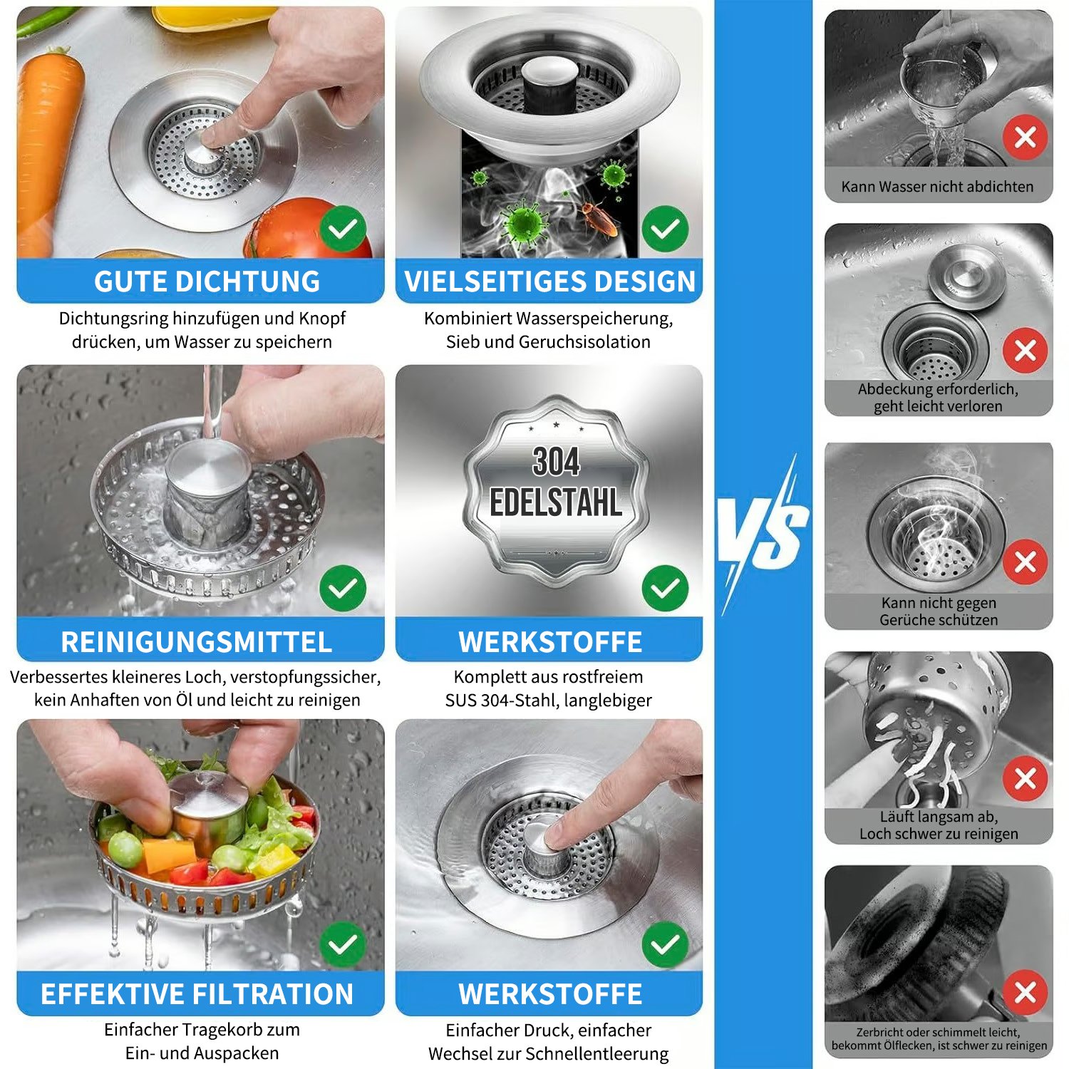 🔥Letzter Tag 50% RABATT – Verbessertes 3-in-1-Abflusssieb für die Küchenspüle