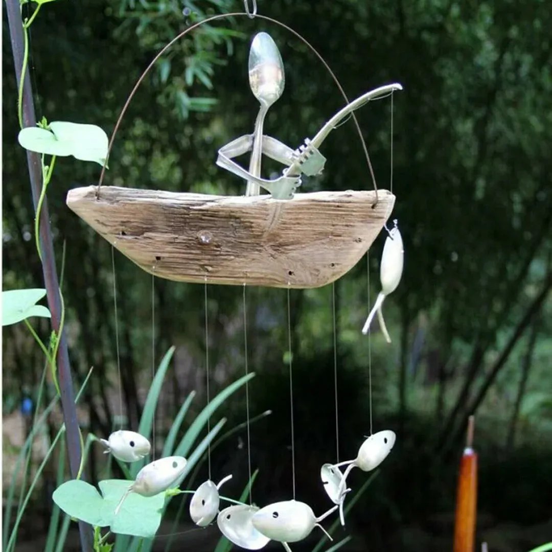 Last Day 50% OFF -Fishing Man Spoon Fish Sculpture Wind Chime