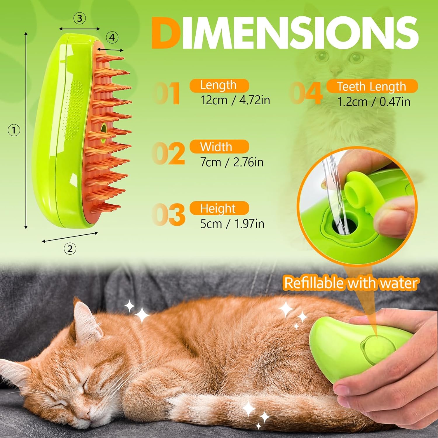 Cat Brush with Steam, 3-in-1 Steam Brush Cat Green Steamy Brush Cat Steam Brush for Cats with Spray Cat Brush with Water Cats Steam Brush Care Brush for Cats and Dogs for Hair Removal