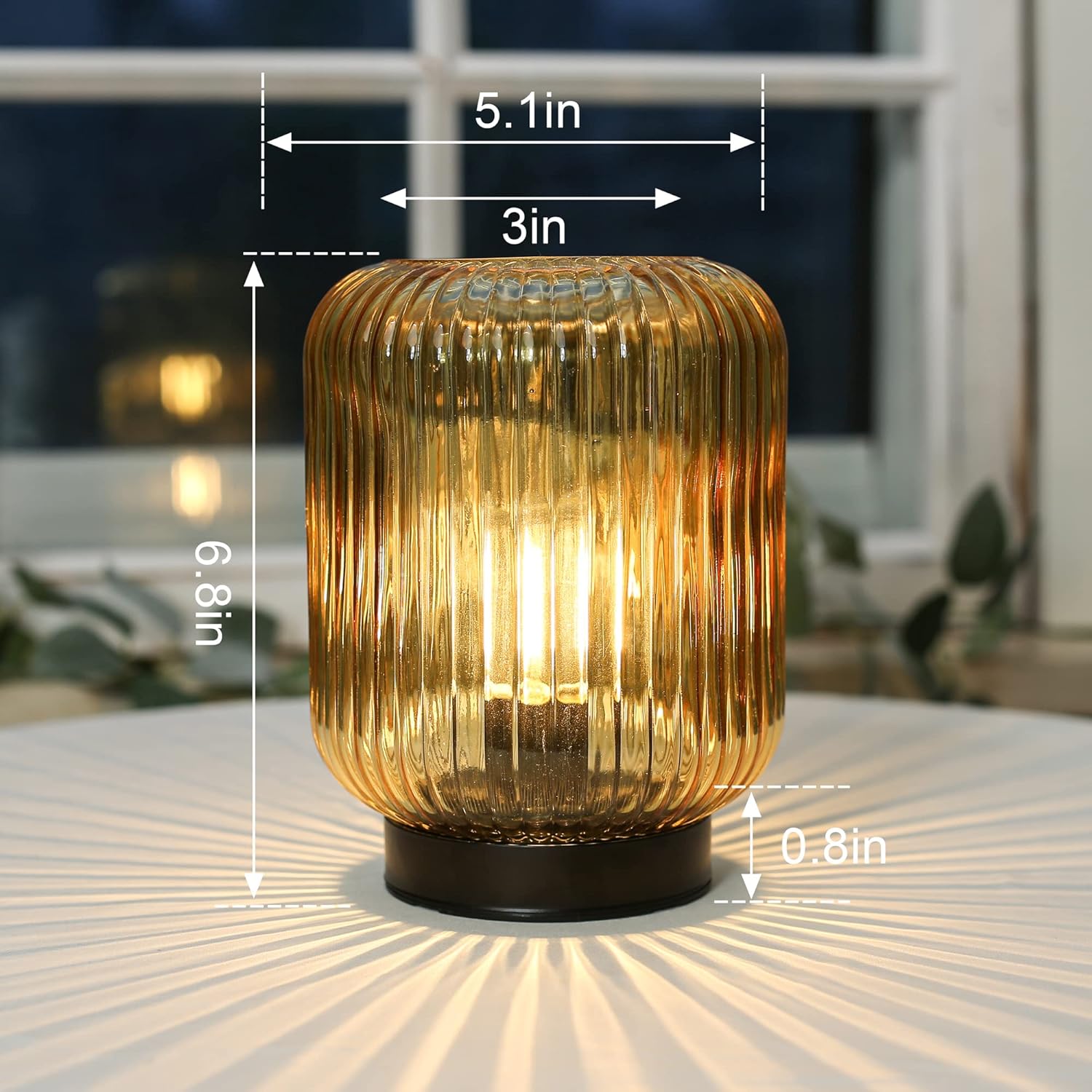 Battery Operated Lamp, Cordless Table Lamps for Home Decor, Battery Powered Nightlight with LED Bulb, Decorative Glass Beside Lamp for Bedroom Living Room-Green