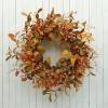 🍁🎁 Front Door Autumn Wreath Handmade Artificial Wreath with Bright Oak Leaves, Small Pumpkins, Berry Branches, 🎄 Mixed Leaves for Farmhouse Indoor and Outdoor Window Wall Door Decoration