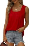 Saloogoe Summer Tank Tops for Women Loose Fit Pleated Square Neck Sleeveless Tops Curved Hem Flowy