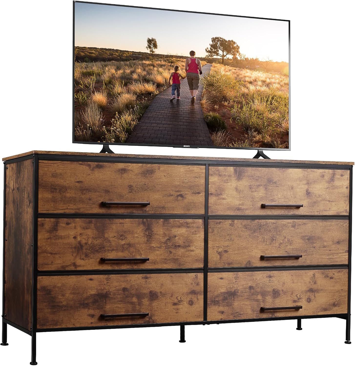 WLIVE Wide Fabric Dresser, 6 Drawer Dresser TV Stand for 60