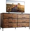 WLIVE Wide Fabric Dresser, 6 Drawer Dresser TV Stand for 60