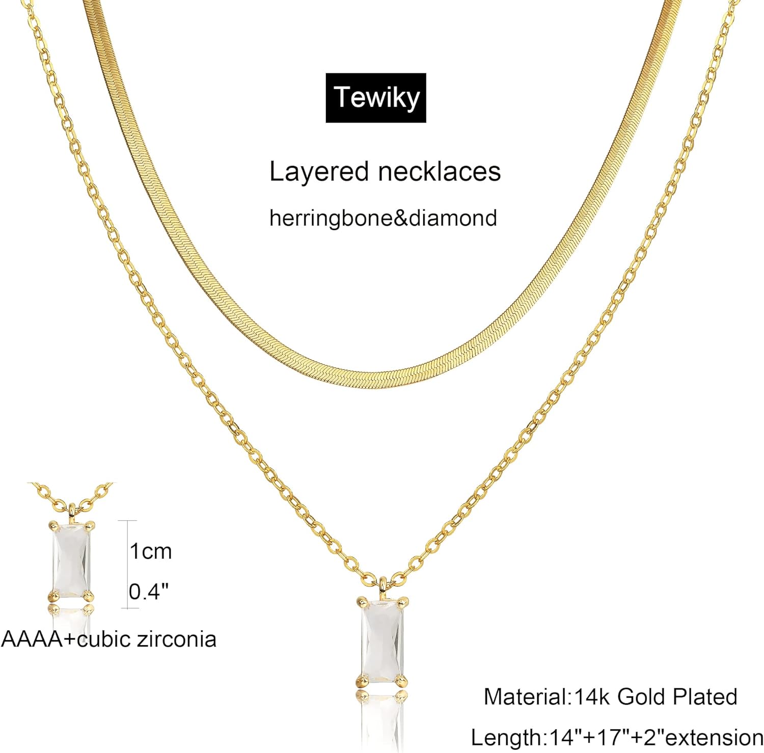 Tewiky Diamond Necklaces for Women, Dainty Gold Necklace 14k Gold Plated Long Lariat Necklace Simple Gold CZ Diamond Choker Necklaces for Women Trendy Gold Necklace Jewelry Gifts for Girls