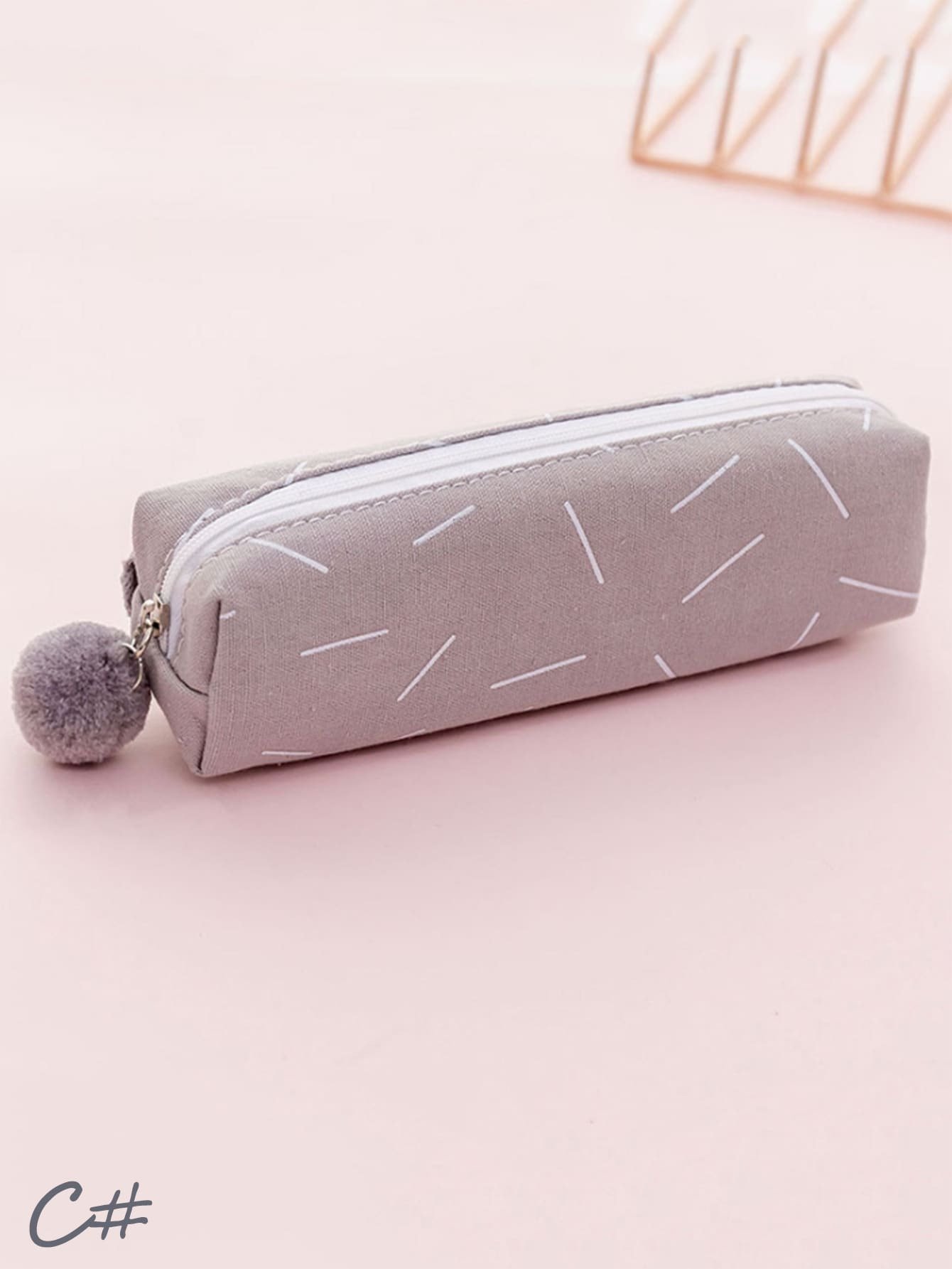 Pom Pom Decor Pencil Case 1pc