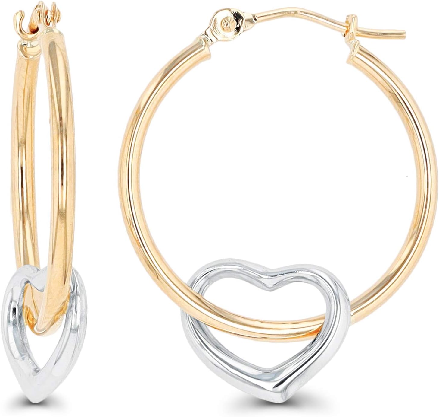 14K Gold Solid Hypoallergenic Heart Hoop Earrings - Tricolor Gold, Two Tone, Heart Shaped, Triple Heart, Shrimp Hoops