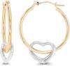 14K Gold Solid Hypoallergenic Heart Hoop Earrings - Tricolor Gold, Two Tone, Heart Shaped, Triple Heart, Shrimp Hoops