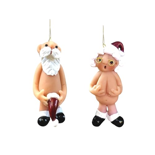 1 Pair Santa Claus Charms Christmas Decorations Nude Naughty Funny Santa Claus with Stocking Cap Ornament Party Decoration Gifts