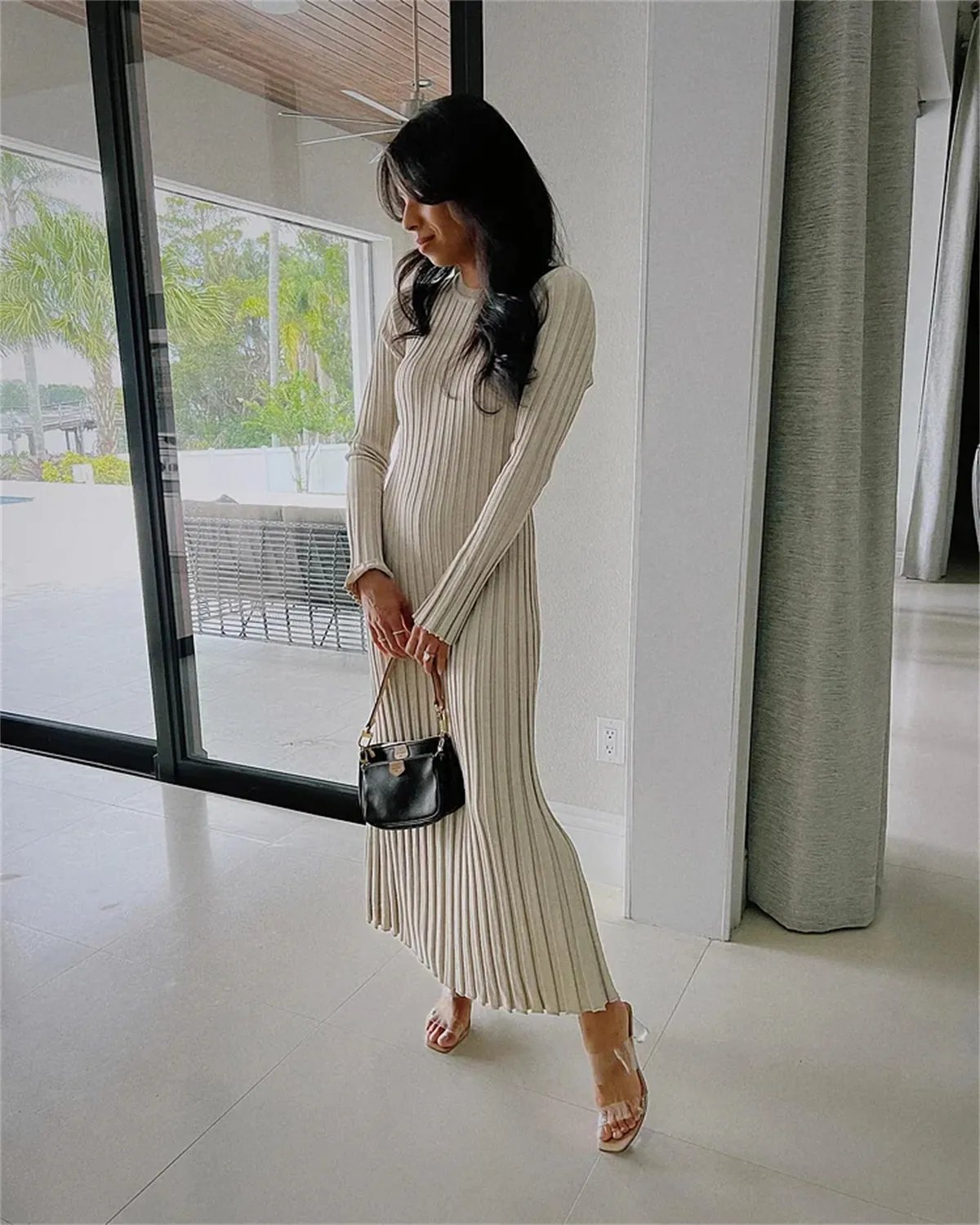 Last Day Promotion 48% OFF - 🔥2023 Fall New Sleeved Knit Midi Dress