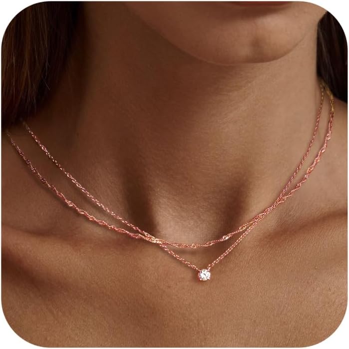 Tewiky Diamond Necklaces for Women, Dainty Gold Necklace 14k Gold Plated Long Lariat Necklace Simple Gold CZ Diamond Choker Necklaces for Women Trendy Gold Necklace Jewelry Gifts for Girls