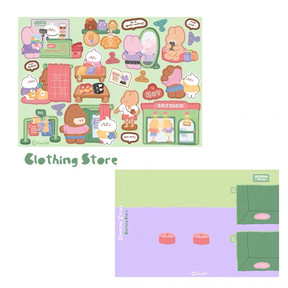 DIY Shopping Street Sticker Scene|Makeup Store|Pet Store|Clothing Store|Fitness