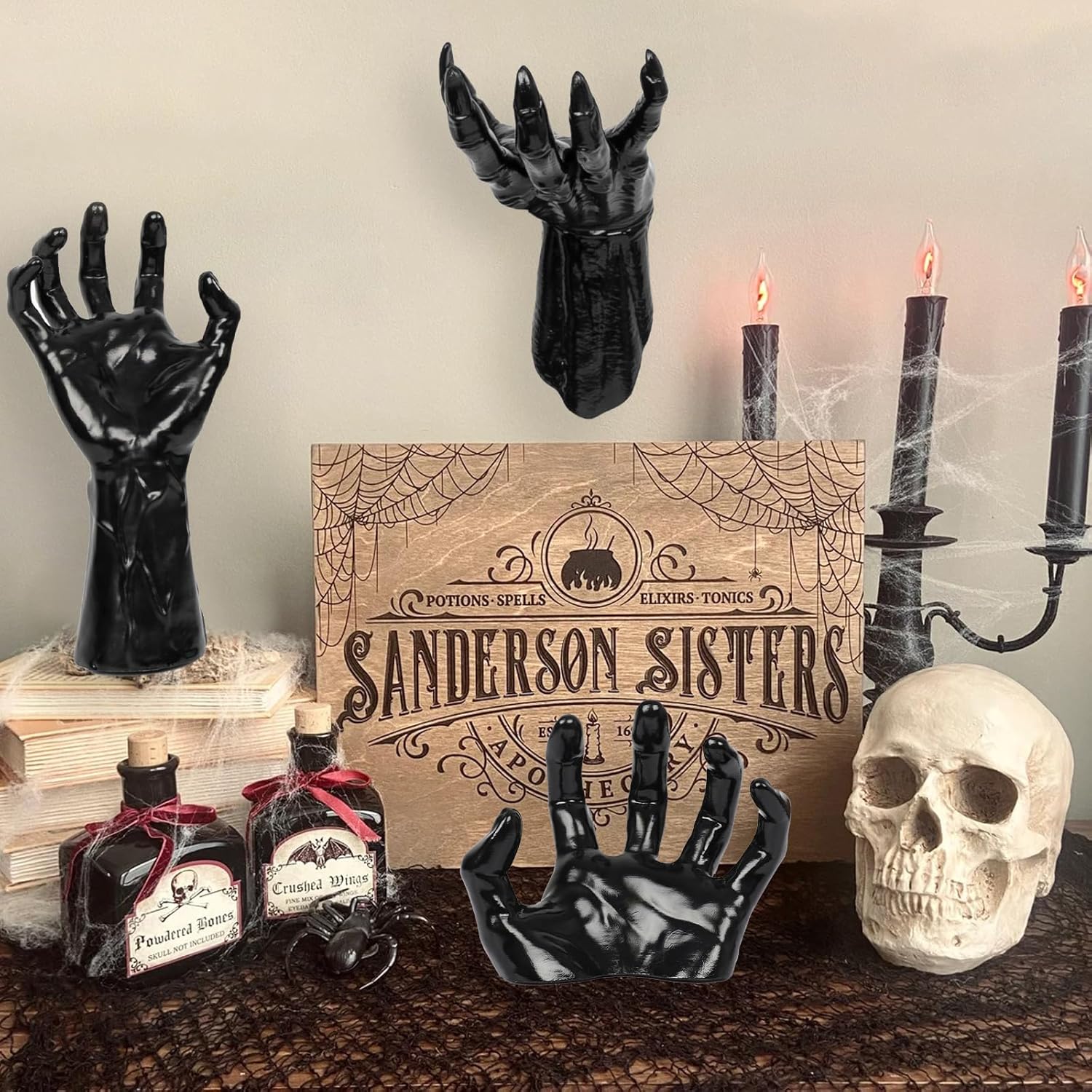 🎁TikTok Last Day Sale - 70% OFF🔥Life-Size Creepy Hands Wall Decor – 3-Piece Set with LED Candles for Gothic Halloween