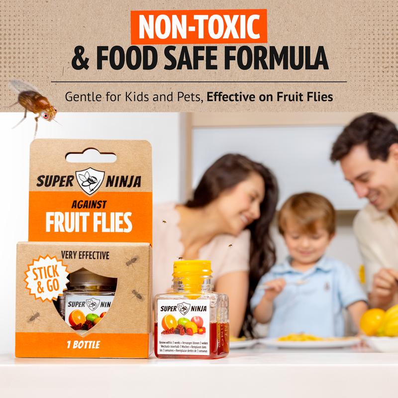 Super Ninja Fruit Fly Trap - Highly Effective Indoor Traps - Up to 3 Weeks per Bottle