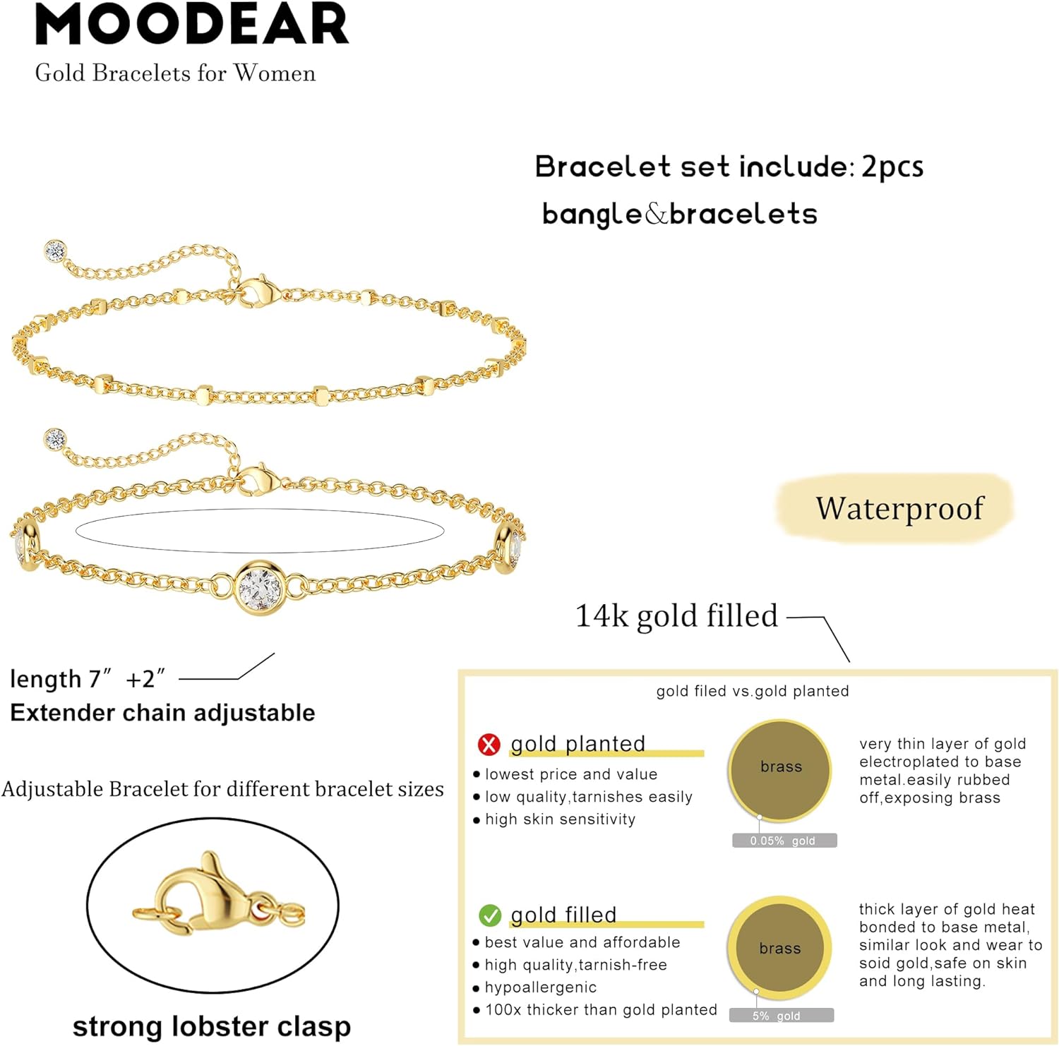 Moodear Gold Bracelet for Women 14K Real Gold Bracelet Sets for Women Dainty Snake Chain Bracelet Adjustable Cuban Link Bracelet for Women Cuff Bangle Gold Stackable Bracelets for Womens Jewelry Sets