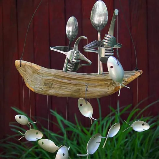 Last Day 50% OFF -Fishing Man Spoon Fish Sculpture Wind Chime
