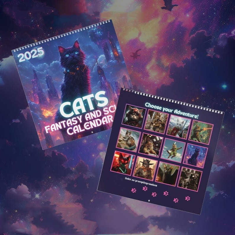 ✨2025 Cat Fantasy and Sci-Fi Wall Calendar 📅