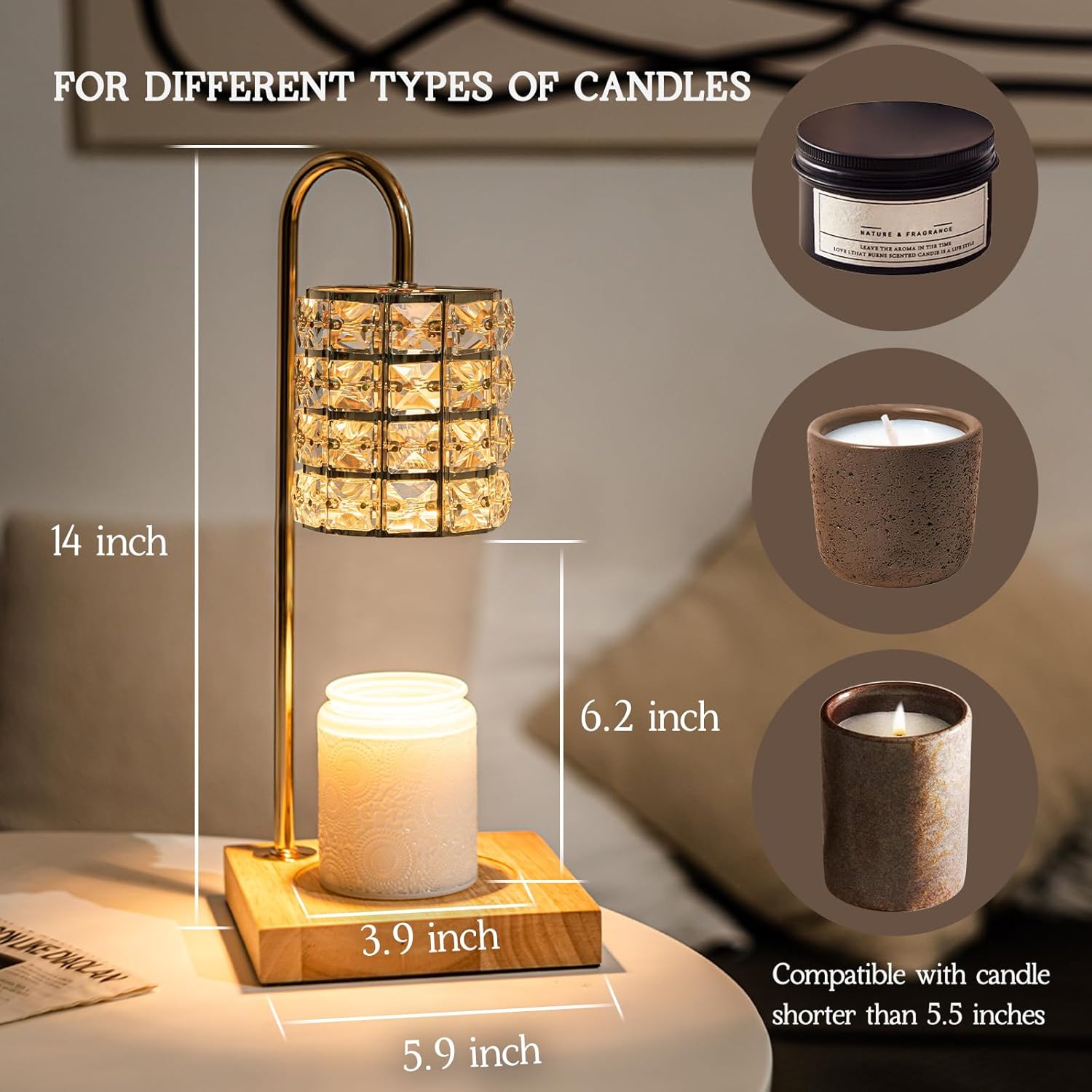 Candle Warmer Lamp, Electric Candle Lamp Warmer, Mothers Day Gifts for Mom, House Warming Gifts New Home Bedroom Decor Dimmable Wax Melt Warmer for Scented Wax with 2 Bulbs, Jar Candles