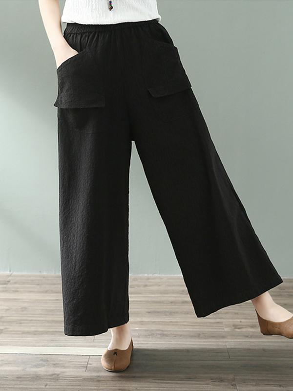 Cool Ambition Front Pocket Cotton & Linen Wide Leg Pant