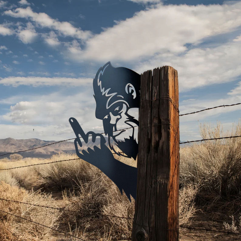 Bigfoot metal art showing middle finger