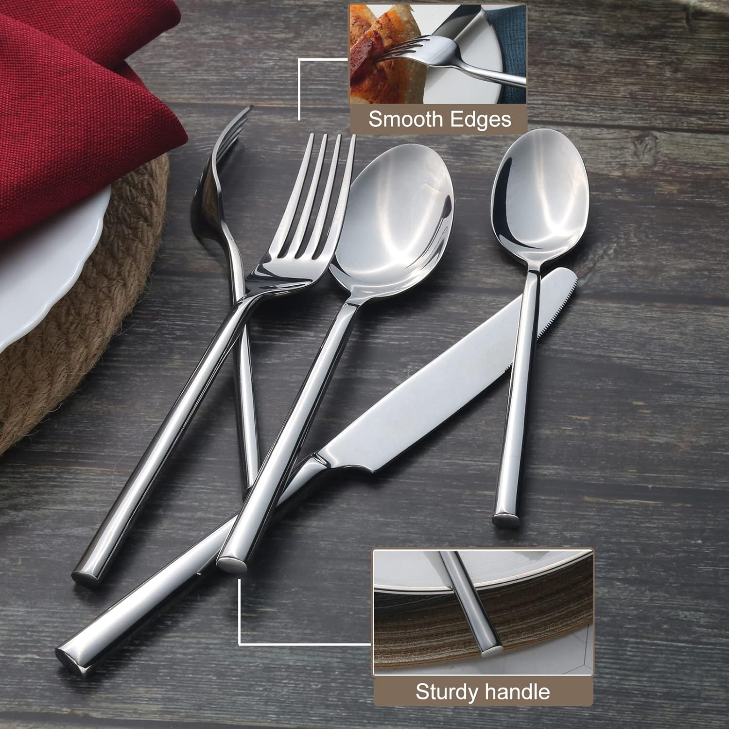 Alata Potter 20-Piece Forged Silverware Set Stainless Steel Flatware Set Cutlery Set,Service for 4,Mirror Finish,Dishwasher Safe