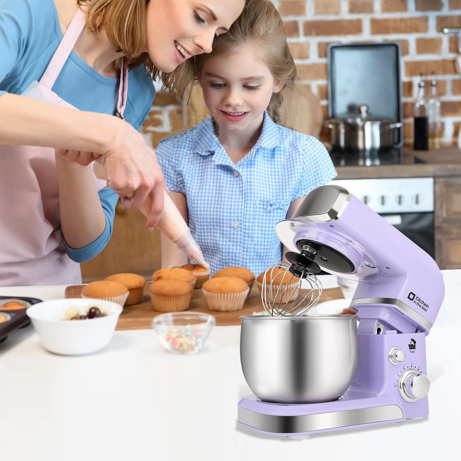 Kitchen in the box Stand Mixer,3.2Qt Small Electric Food Mixer,6 Speeds Portable Lightweight Kitchen Mixer for Daily Use with Egg Whisk,Dough Hook,Flat Beater (Blue)