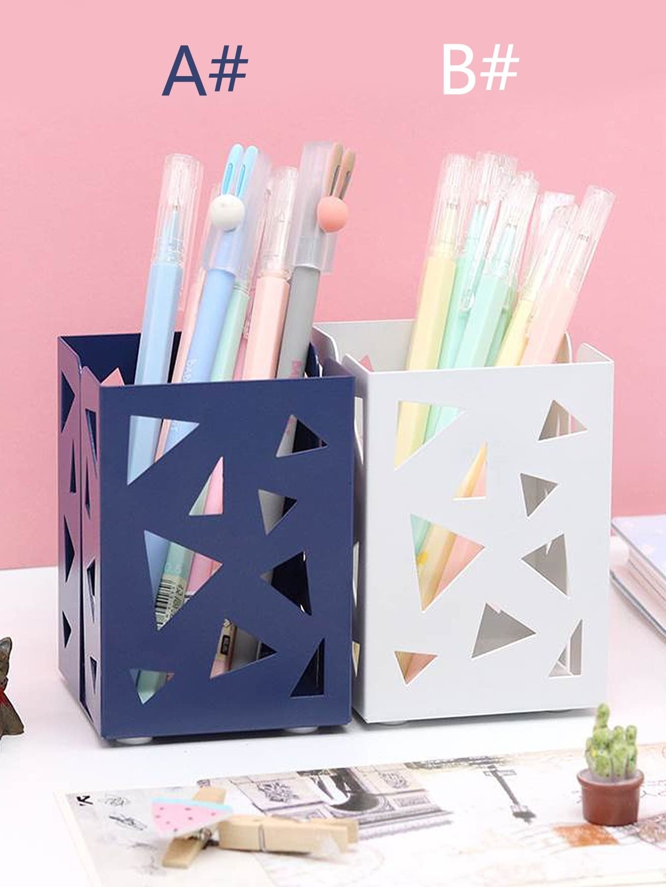 Triangle Hollow Metal Pencil Holder 1pc
