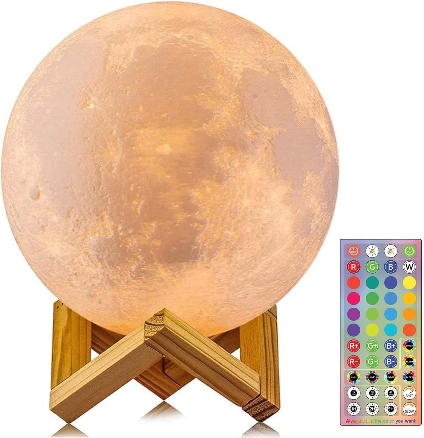 CPLA Moon Lamp 2024 Upgrade 6inch 128 Colors, Kids Room Decor Home Decor- 3D Printing Moon Night Light for Kids Adults- Gifts for Girls Boys Men Women Birthday- Wooden Stand & Remote/Touch Control