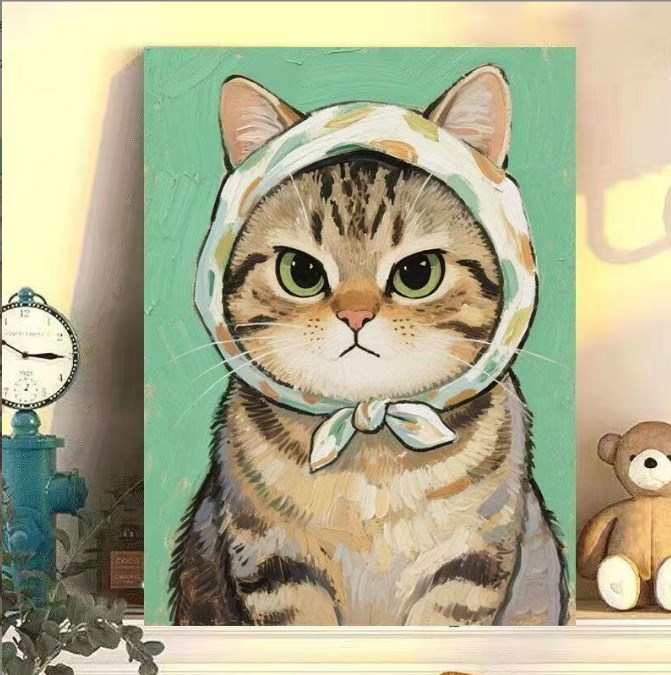 DIY Oil Painting Scarf Kitten Series（Solid wood frame）