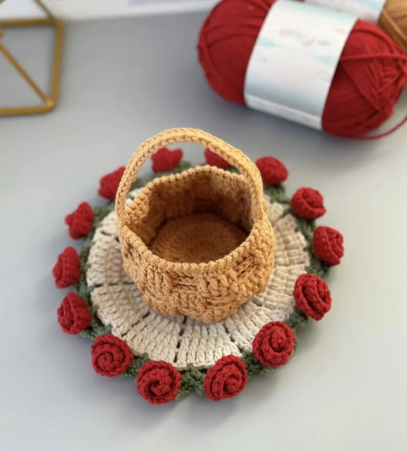 🌹100% Handmade Rose Coaster and Flower Basket Crochet