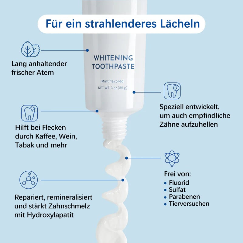 🦷 Fluoridfreie Hydroxylapatit-Zahnaufhellungs-Zahnpasta mit Kokosöl und Xylitol ❄️