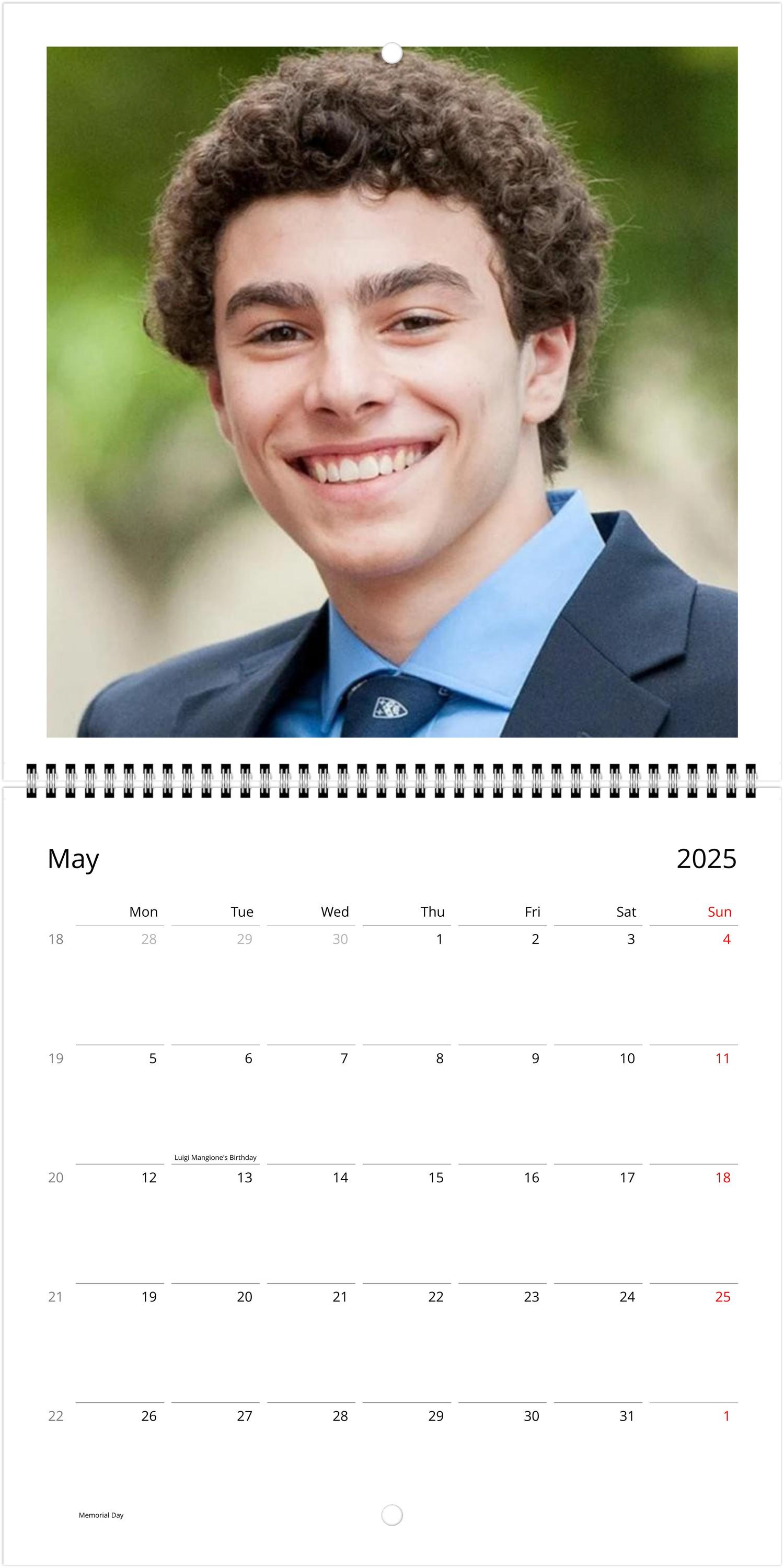 Luigi Mangione 2025 Calendar