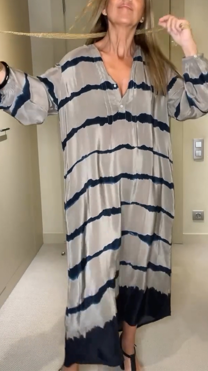 Women's V-neck Striped Print Casual Dress