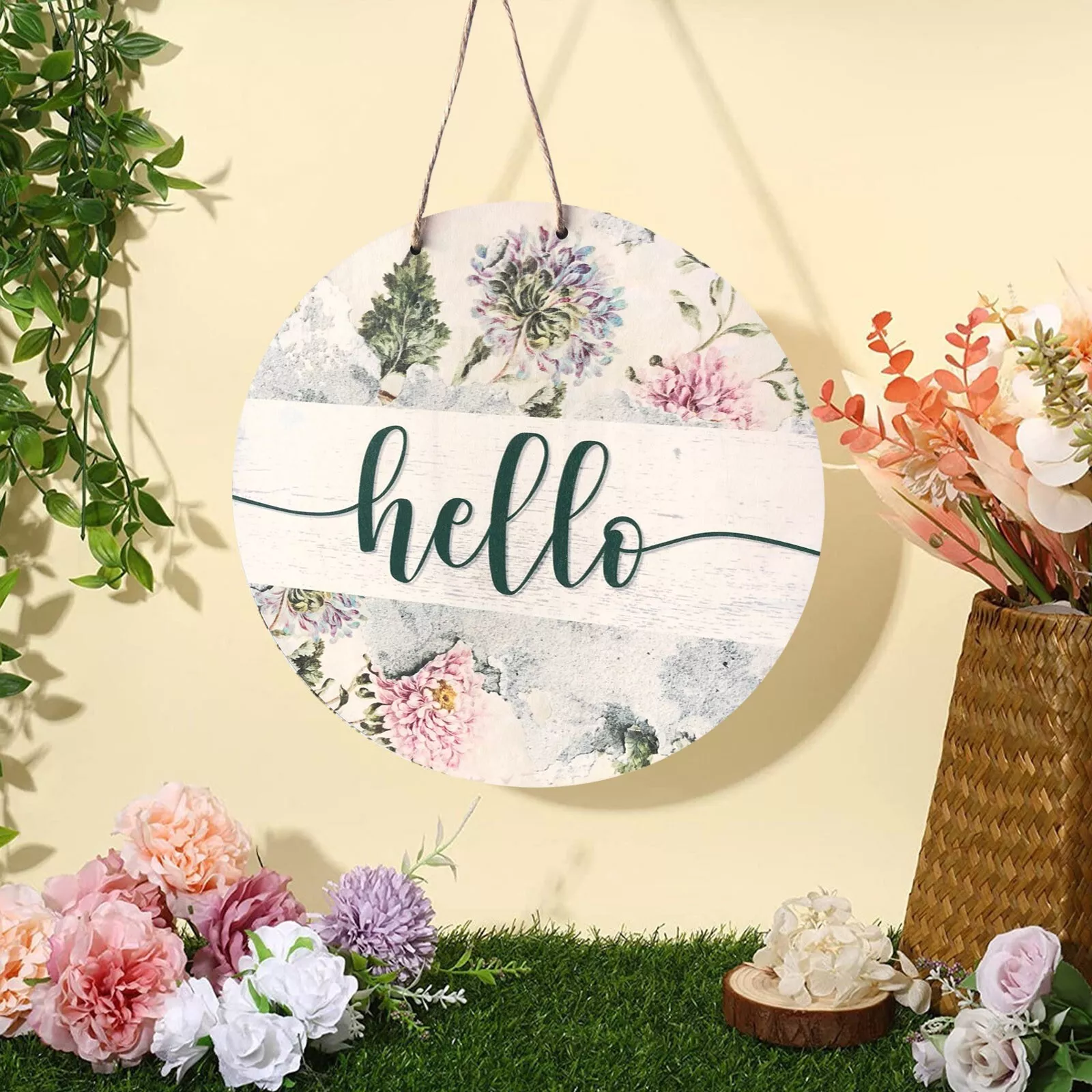 Rustic Farmhouse Flower Welcome Funny Door Hanger