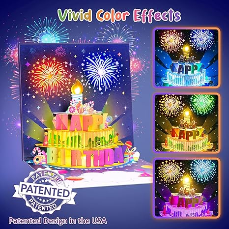🎂✨ Feuerwerk Pop Up Kuchen Licht und Musik Alles Gute zum Geburtstag Karte
